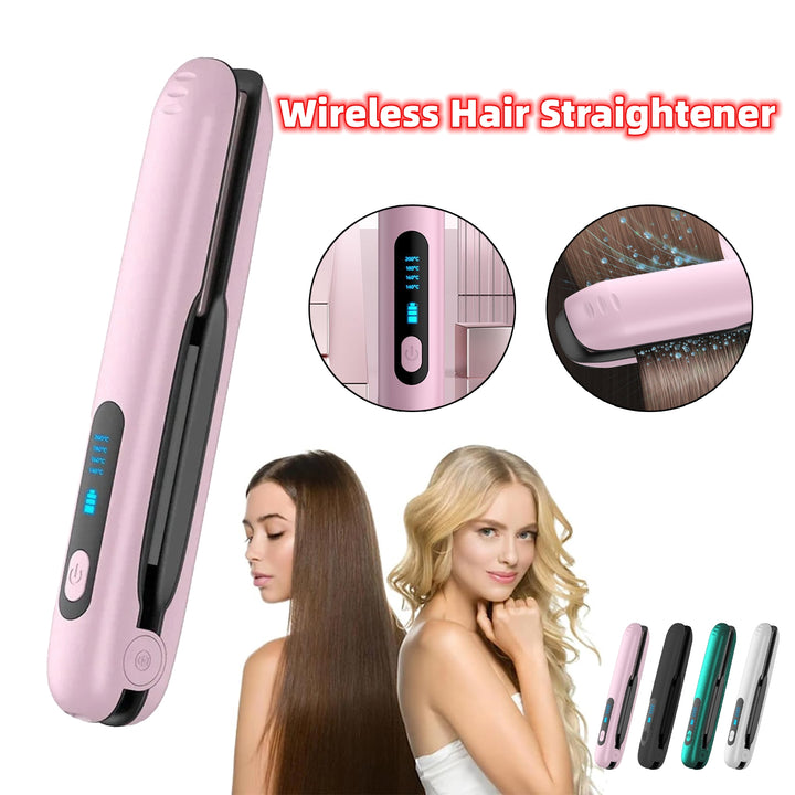 Wireless Hair Straightener Flat Iron Mini 2 In 1 Roller USB Rechargeable 5000mAh Portable Cordless Curler With 4 Heat Levels For Dry & Wet Hair