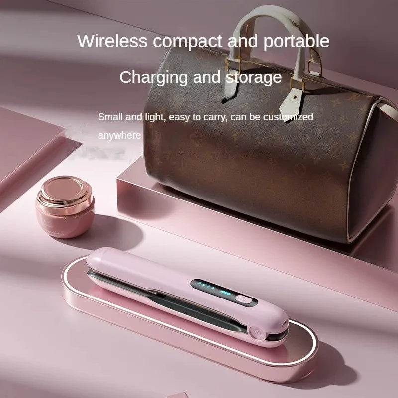 Wireless Hair Straightener Flat Iron Mini 2 In 1 Roller USB Rechargeable 5000mAh Portable Cordless Curler With 4 Heat Levels For Dry & Wet Hair