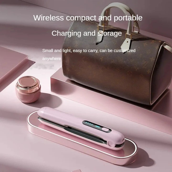 Wireless Hair Straightener Flat Iron Mini 2 In 1 Roller USB Rechargeable 5000mAh Portable Cordless Curler With 4 Heat Levels For Dry & Wet Hair