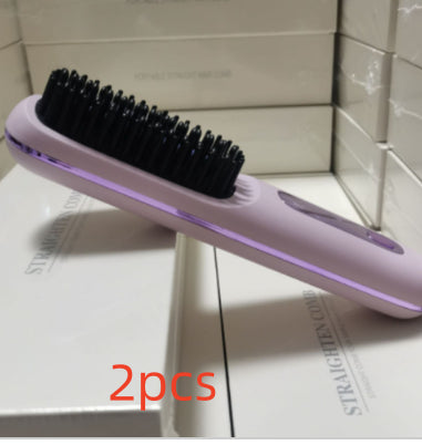 2-in-1 Wireless Hair Straightener & Curler Comb – Fast Heating Portable USB Rechargeable Styling Brush