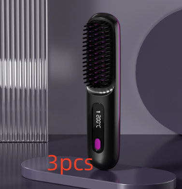2-in-1 Wireless Hair Straightener & Curler Comb – Fast Heating Portable USB Rechargeable Styling Brush