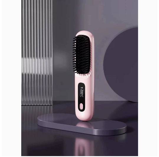 2-in-1 Wireless Hair Straightener & Curler Comb – Fast Heating Portable USB Rechargeable Styling Brush