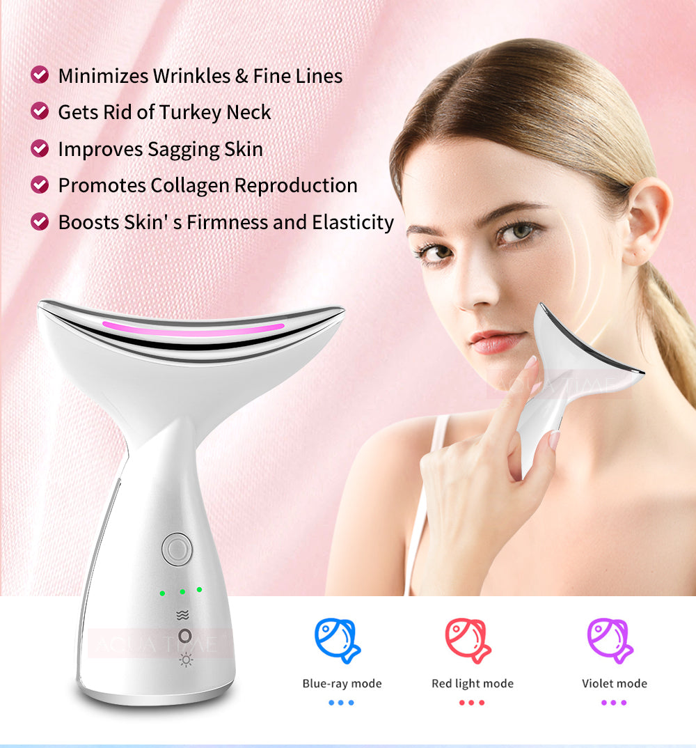 EMS Microcurrent Neck & Face Beauty Device With 3 Color LED Photon Therapy Skin Tightening Face Lifting & Double Chin Reducer