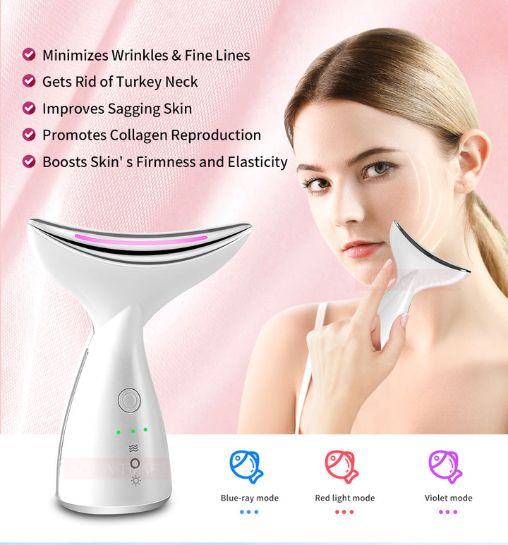 EMS Microcurrent Neck & Face Beauty Device With 3 Color LED Photon Therapy Skin Tightening Face Lifting & Double Chin Reducer