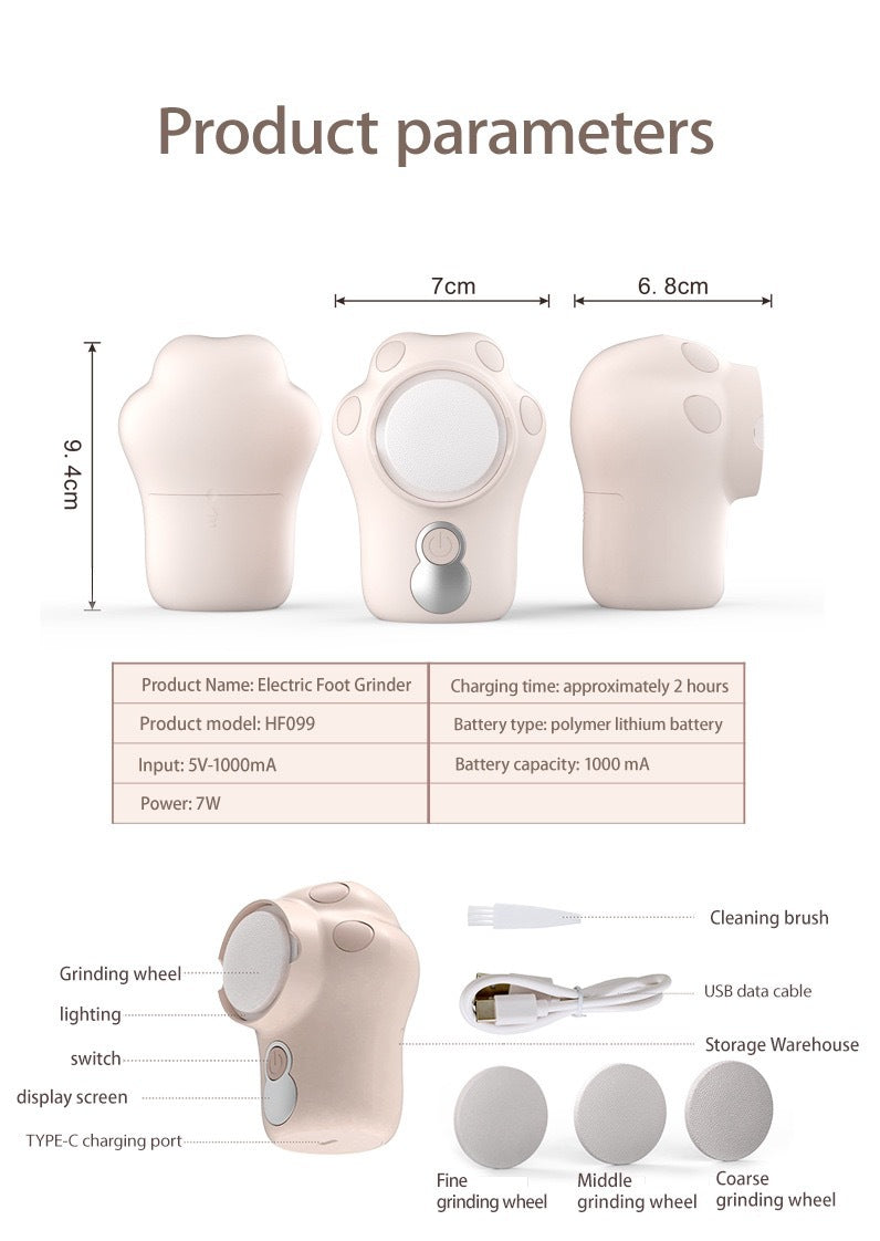 Electric Foot Callus Remover – 3-Speed Pedicure Tool with 3 Grinding Heads for Smooth & Crack-Free Heels