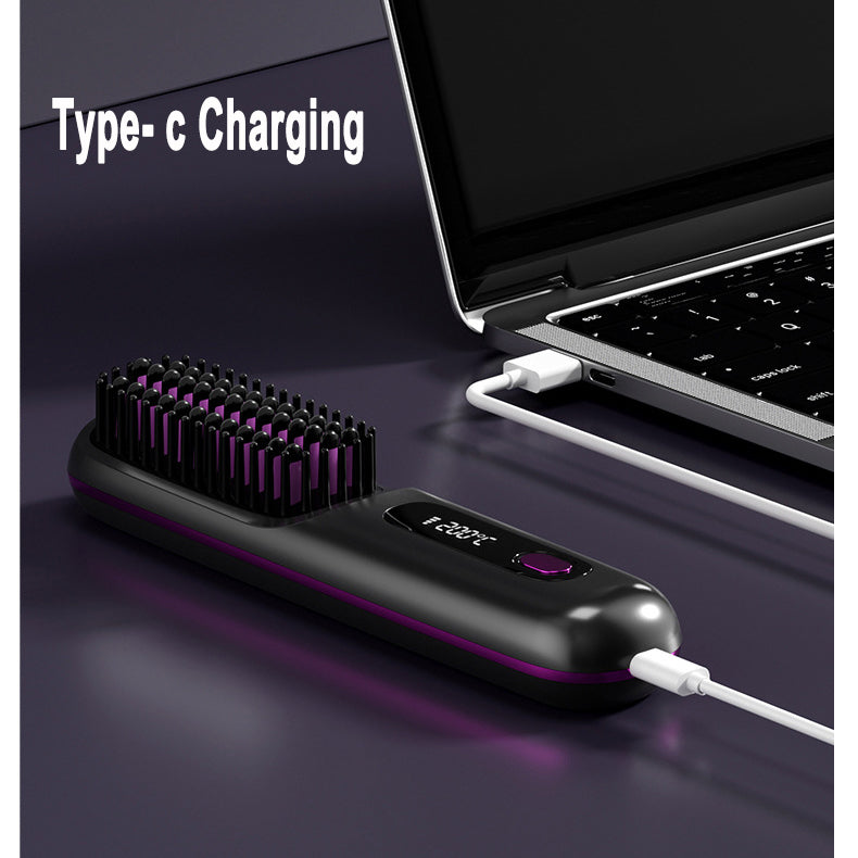2-in-1 Wireless Hair Straightener & Curler Comb – Fast Heating Portable USB Rechargeable Styling Brush