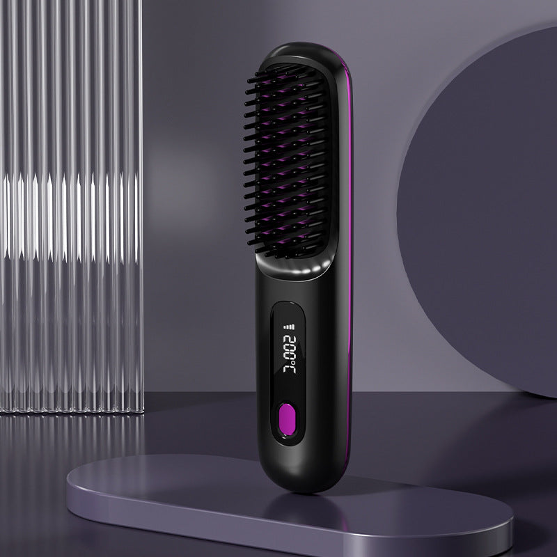 2-in-1 Wireless Hair Straightener & Curler Comb – Fast Heating Portable USB Rechargeable Styling Brush