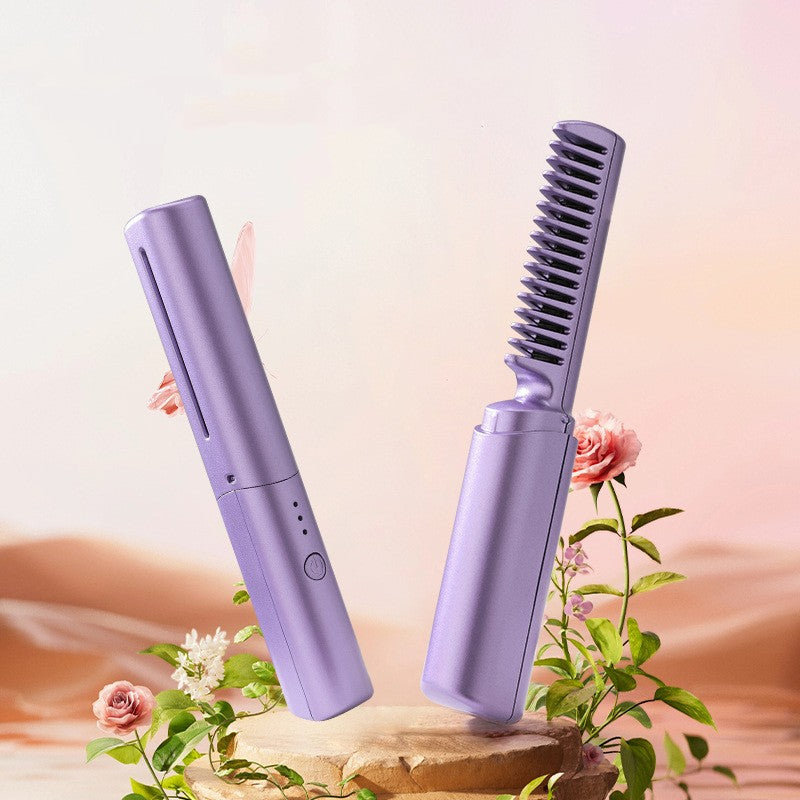 Professional Wireless Hair Straightener & Curler Comb – Fast Heating Negative Ion Styling Brush