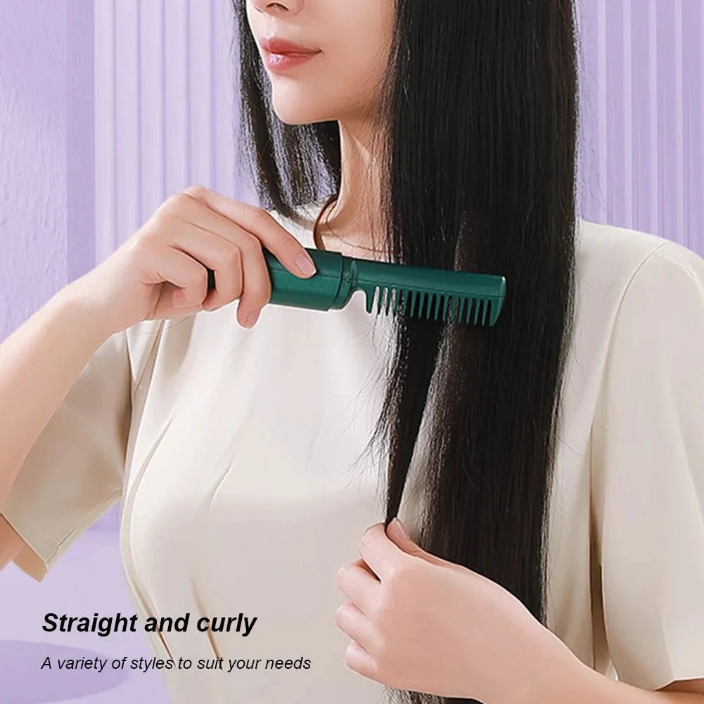 Professional Wireless Hair Straightener & Curler Comb – Fast Heating Negative Ion Styling Brush