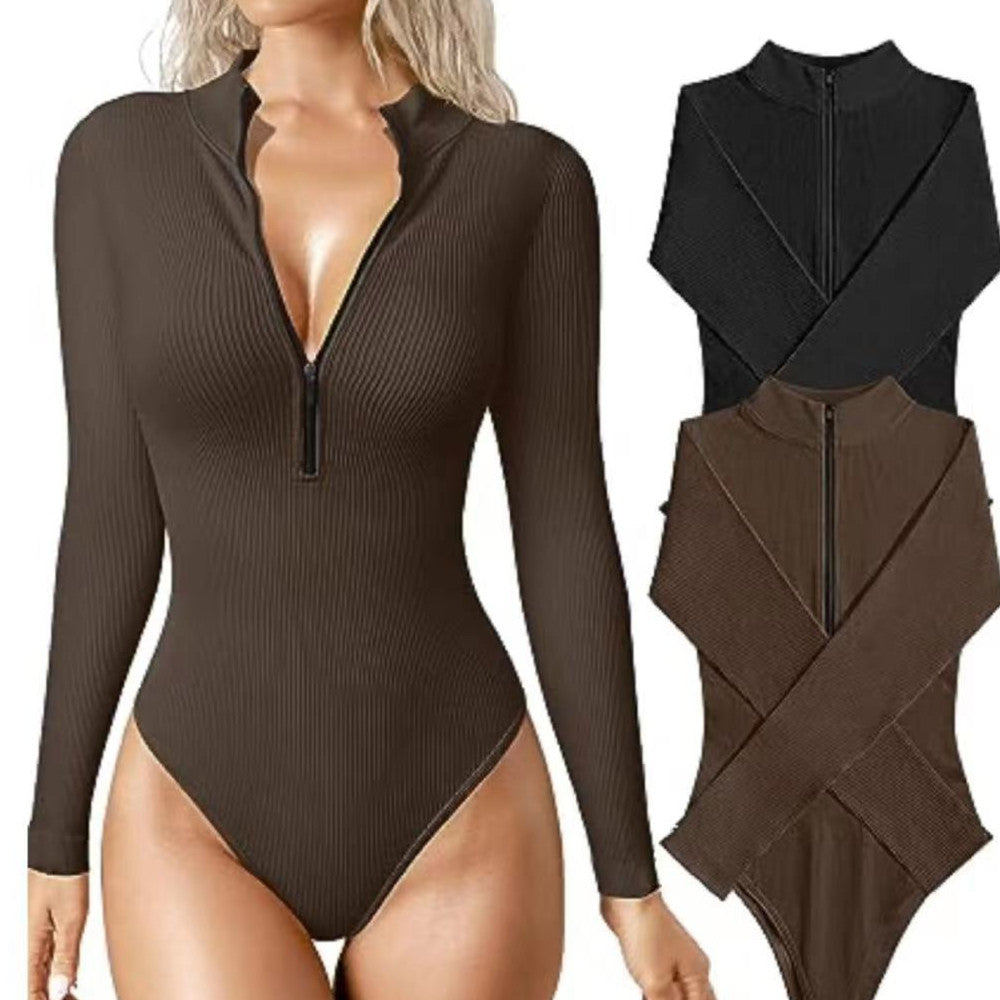 Fashion Long Sleeve Zipper Jumpsuit for Women – Seamless Slimming Shapewear Romper