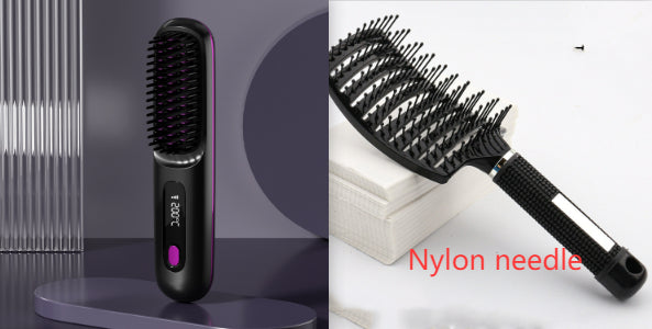 2-in-1 Wireless Hair Straightener & Curler Comb – Fast Heating Portable USB Rechargeable Styling Brush