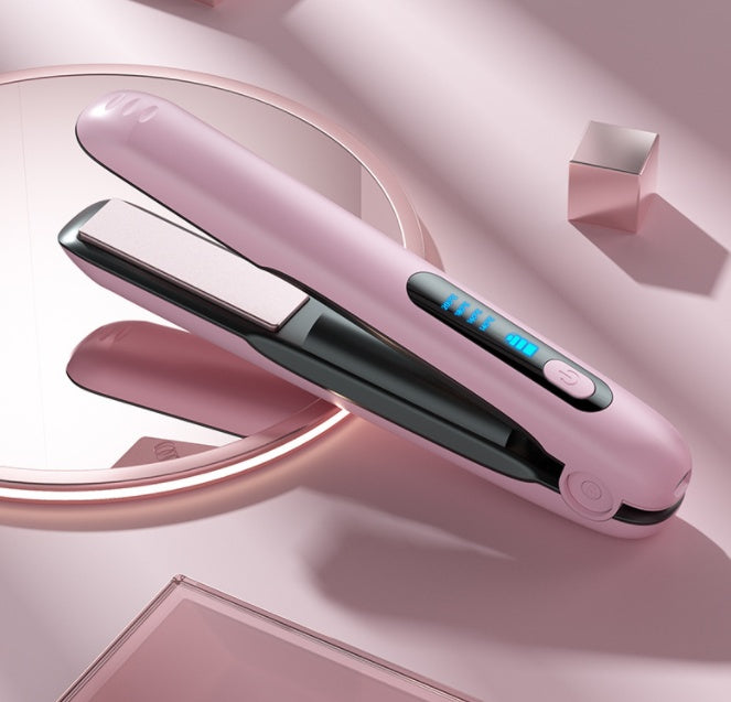 Wireless Hair Straightener Flat Iron Mini 2 In 1 Roller USB Rechargeable 5000mAh Portable Cordless Curler With 4 Heat Levels For Dry & Wet Hair