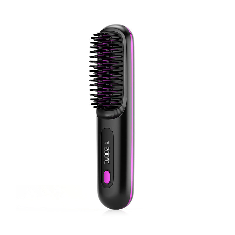2-in-1 Wireless Hair Straightener & Curler Comb – Fast Heating Portable USB Rechargeable Styling Brush