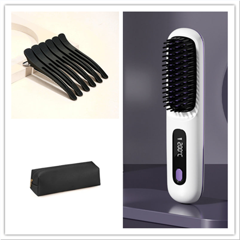 2-in-1 Wireless Hair Straightener & Curler Comb – Fast Heating Portable USB Rechargeable Styling Brush