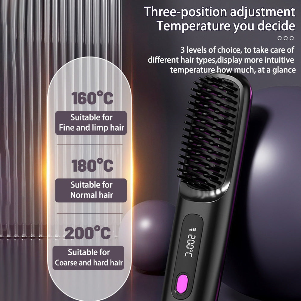 2-in-1 Wireless Hair Straightener & Curler Comb – Fast Heating Portable USB Rechargeable Styling Brush