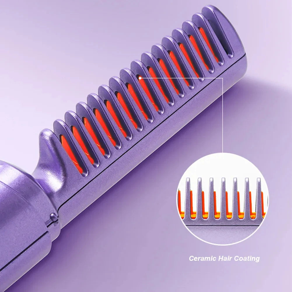 Professional Wireless Hair Straightener & Curler Comb – Fast Heating Negative Ion Styling Brush
