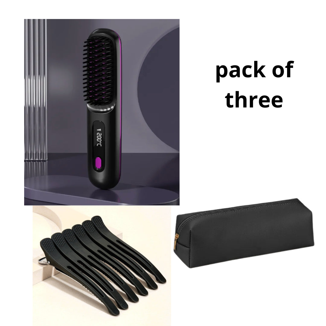 2-in-1 Wireless Hair Straightener & Curler Comb – Fast Heating Portable USB Rechargeable Styling Brush